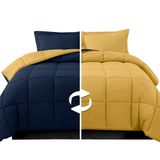 Elegant Comfort 3 Parça Ters Çevrilebilir Yorgan Seti, Dört Mevsim Rahat, Yumuşak Kuş Tüyü Alternatif, Kapitone - Kutu Dikişli - 4 Köşe Sekmeli Nevresim Takımı, Süslü Yorgan, Kral, Lacivert/Sarı