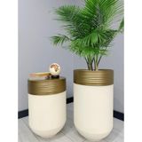 Elegant Dekoratif Eskitme Darbuka Krem Saksi 70Cm + Sehpa 60Cm Ikili Set