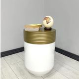 Elegant Dekoratif Eskitme Darbuka Parlak Beyaz Sehpa 60Cm