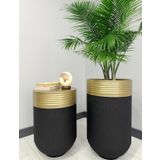 Elegant Dekoratif Eskitme Darbuka Siyah Saksi 70Cm + Sehpa 60Cm Ikili Set