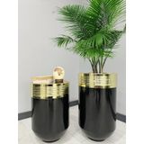 Elegant Dekoratif Gold Darbuka Parlak Siyah Saksi 70Cm + Sehpa 60Cm Ikili Set
