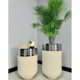 Elegant Dekoratif Krom Darbuka Krem Saksı 70cm + Sehpa 60cm İkili Set Elgntbyzsetkrm