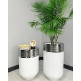 Elegant Dekoratif Krom Darbuka Parlak Beyaz Saksi 70Cm + 60Cm Sehpa Ikili Set