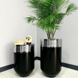 Elegant Dekoratif Krom Darbuka Parlak Siyah Saksi 70Cm + Sehpa 60Cm Ikili Set