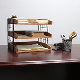 Elegant Designs HG1022-NWD Ev Ofis Ahşap Masa Düzenleyici Posta Mektup Tepsisi 3 Raflı, Doğal Ahşap