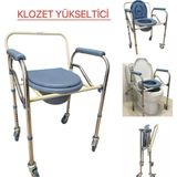 Elegant Katlanabilir Hasta Yaşlı Tuvalet Sandalyesi Klozetli Tekerlekli Frenli ve Boy Ayarı Yapılabilir - 100 cm - Gri