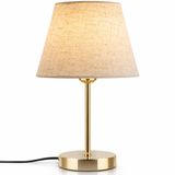 Elegant Krem Abajur – Altın Gövdeli Kumaş Başlıklı Dekoratif Masa Lambası, E27 Duy, 35 cm, Yatak Odası Komodin ve Salon Abajuru