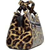 Elegant Leopar Desenli Gold Detaylı Deri Bold Şık Kadın El Çantası ve Omuz Çantası