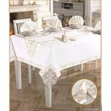 Elegant Linen Yemek Takımı Masa Seti 12 Kişilik 26 Parça160 × 260 Cm Runner Set Krem-Gold