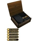 Elegante Cravatte Ahşap Kutulu Micro Desen Siyah Kravat - Cep Mendili - Kol Düğmesi - Çorap Seti