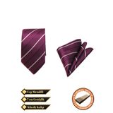 Elegante Cravatte Bordo Çizgili Desen Dokuma Kravat Ve Mendil