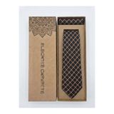 Elegante Cravatte Erkek Kahve Kiremit Renklerde Kare Desenli Dokulu Kravat ve Cep Mendili Seti - 7 cm Modern Genişlik