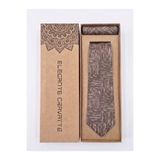Elegante Cravatte Erkek Kahverengi Krem Renk Jakarlı Dokuma Kravat Seti - 7cm Model, Cep Mendili & Özel Kutulu