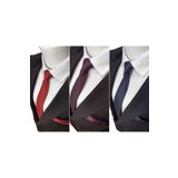 Elegante Cravatte Kırmızı - Mürdüm - Lacivert Renk 3'lü Armürlü Kravat Ve Mendil Set