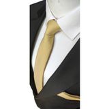 Elegante Cravatte Sarı Renginde Armürlü Dokuma Kravat ve Mendil