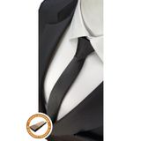 Elegante Cravatte Siyah Extra Slim İnce Mat Kravat Ve Cep Mendili