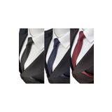 Elegante Cravatte Siyah - Lacivert - Bordo Renk 3'lü Armürlü Kravat Ve Mendil Set