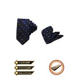 Elegante Cravatte Siyah ve Mavi Renk Şal Desen Exclusive Model Kravat ve Cep Mendili