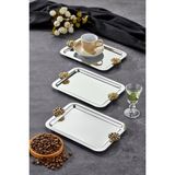 Elegante Noir Serisi, Duo Fiore Nero Kulp Desenli Krom Sunum Söz Nişan Tepsisi, 22X16CM, 3 Adet