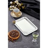 Elegante Noir Serisi, Fiore Nero Kulp Desenli Krom Sunum Söz Nişan Tepsisi, 22X16CM, Tek Adet