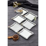 Elegante Square Serisi, Bella Flora Kulp Desenli Krom Sunum Söz Nişan Tepsisi, 22X22CM, 6 Adet
