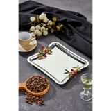Elegante Square Serisi, Duo Bacche Rosso Kulp Desenli Krom Sunum Söz Nişan Tepsisi, 22CM, Tek Adet