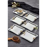 Elegante Square Serisi, Duo Bella Flora Kulp Desenli Krom Sunum Söz Nişan Tepsisi, 22X16CM, 6 Adet