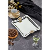 Elegante Square Serisi, Duo Bella Flora Kulp Desenli Krom Sunum Söz Nişan Tepsisi, 22X16CM, Tek Adet