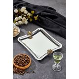 Elegante Square Serisi, Duo Fiore Nero Kulp Desenli Krom Sunum Söz Nişan Tepsisi, 22CM, Tek Adet