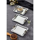 Elegante Square Serisi, Duo Luna Nera Kulp Desenli Krom Sunum Söz Nişan Tepsisi, 22CM, 3 Adet