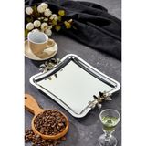 Elegante Square Serisi, Duo Luna Nera Kulp Desenli Krom Sunum Söz Nişan Tepsisi, 22CM, Tek Adet