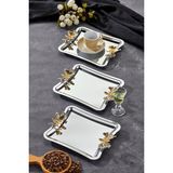 Elegante Square Serisi, Duo Volo Prezioso Kulp Desenli Krom Sunum Söz Nişan Tepsisi, 22CM, 3 Adet