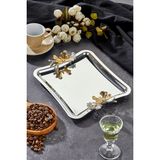 Elegante Square Serisi, Duo Volo Prezioso Kulp Desenli Krom Sunum Söz Nişan Tepsisi, 22CM, Tek Adet