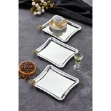 Elegante Square Serisi, Fiore Nero Kulp Desenli Krom Sunum Söz Nişan Tepsisi, 22X22CM, 3 Adet
