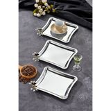 Elegante Square Serisi, Luna Nera Kulp Desenli Krom Sunum Söz Nişan Tepsisi, 22X22CM, 3 Adet