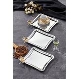 Elegante Square Serisi, Volo Prezioso Kulp Desenli Krom Sunum Söz Nişan Tepsisi, 22X22CM, 3 Adet