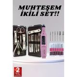 Elektrikli Manikür Pedikür Seti Ikili Set 12 Parça Tırnak Bakımı Törpü Protez Çıkarma ( Lisinya )