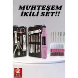 Elektrikli Manikür Pedikür Seti İkili Set 12 Parça Tırnak Bakımı Törpü Protez Çıkarma P56095s584