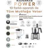 Elektro Butik Karaca Mastermaid Power Salça, Tarhana, Hamur Yogurucu, Kahve Öğütücü, Doğrayıcı, Karıştırıcı, Öğütücü, Rendeleme, Dilimleme, Mutfak Robotu 2000W Gri