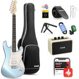 Elektro Gitar, 39 Inç Elektro Gitar Kiti, Yüksek Hız Çeliği Manyetik Bobin Bölmeli, DST-152R, Amplifikatörlü Başlangıç Seti, Çanta, Kapo, Askı, Yay, Akort Aleti, Kablo, Penalar, Buz Mavisi