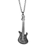 Elektro Gitar Kolye Erkek Kadın Kolye Antik Gümüş Kaplama 60 Cm Düz Zincir Gümüş