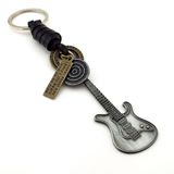 Elektro Gitar Müzik Rock Gerçek Deri Metal Anahtarlık Kc046