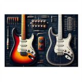 Elektro Gitar Tasarımı Desenli Ahşap Tablo 25cmX 35cm