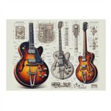 Elektro Gitar Teknik Çizimi Model Mdf tablo 25cmX 35cm