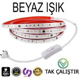Elektroled Market 220V Şerit LED Tak Çalıştır Anahtarlı (BEYAZ IŞIK) 3 METRE (Yüksek Lümen) - 6500K - Beyaz Işık