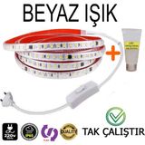 Elektroled Market 220V Şerit LED Tak Çalıştır Anahtarlı (BEYAZ IŞIK) 4 METRE (Yüksek Lümen) - 6500K - Beyaz Işık