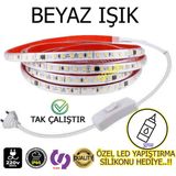 Elektroled Market 220V Şerit LED Tak Çalıştır Anahtarlı (BEYAZ IŞIK) 7 METRE (Yüksek Lümen) - 6500K - Beyaz Işık