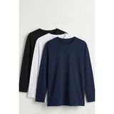 elemge %100 Pamuk 3'lü Süprem Basic Erkek T-Shirt Compact Penye Tok Yumuşak Kumaş Normal Kalıp Terletmez Uzun Kollu Sporcu Siyah Beyaz Lacivert Motorcu Tişört Body - Siyah - Lacivert - Beyaz - 2XL