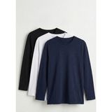 elemge %100 Pamuk 3'lü Süprem Basic Erkek T-Shirt Compact Penye Tok Yumuşak Kumaş Normal Kalıp Terletmez Uzun Kollu Sporcu Siyah Beyaz Lacivert Motorcu Tişört Body - Siyah - Lacivert - Beyaz