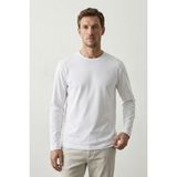 elemge %100 Pamuk Süprem Basic Erkek T-Shirt Compact Penye Tok Yumuşak Kumaş Normal Kalıp Terletmez Uzun Kollu Beyaz Sporcu Motorcu Tişört Body - 2XL